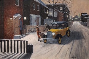 Couple Takes Yellow Taxi Vintage 1930s Scene 